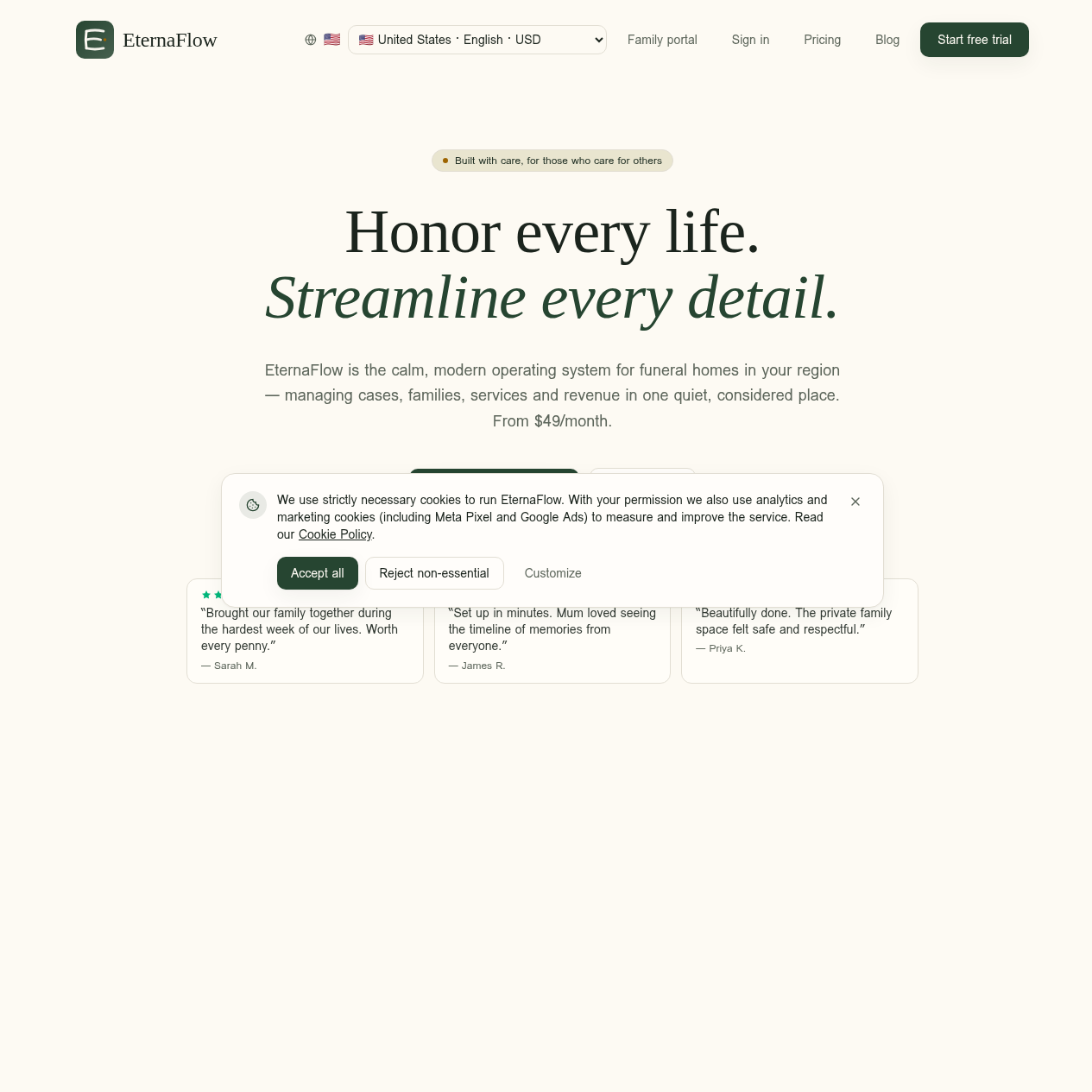 Eternal Care homepage